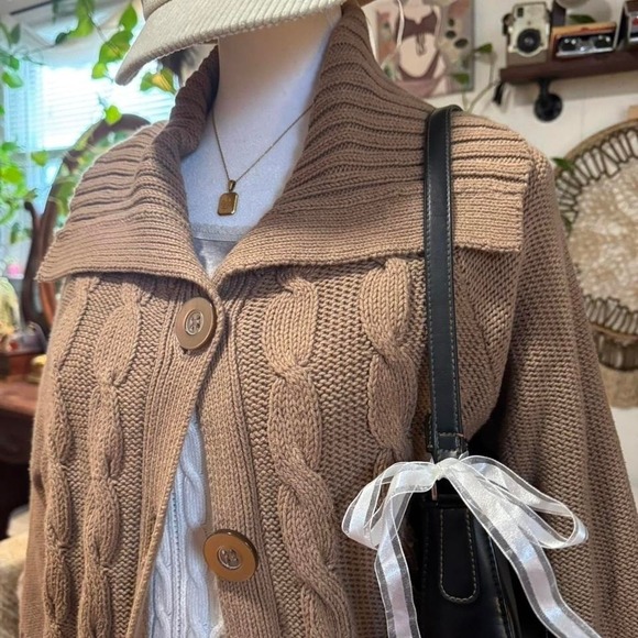 Croft & Barrow Brown Cable Knit Cardigan Sweater XL Oversized Button Front - Picture 4 of 8